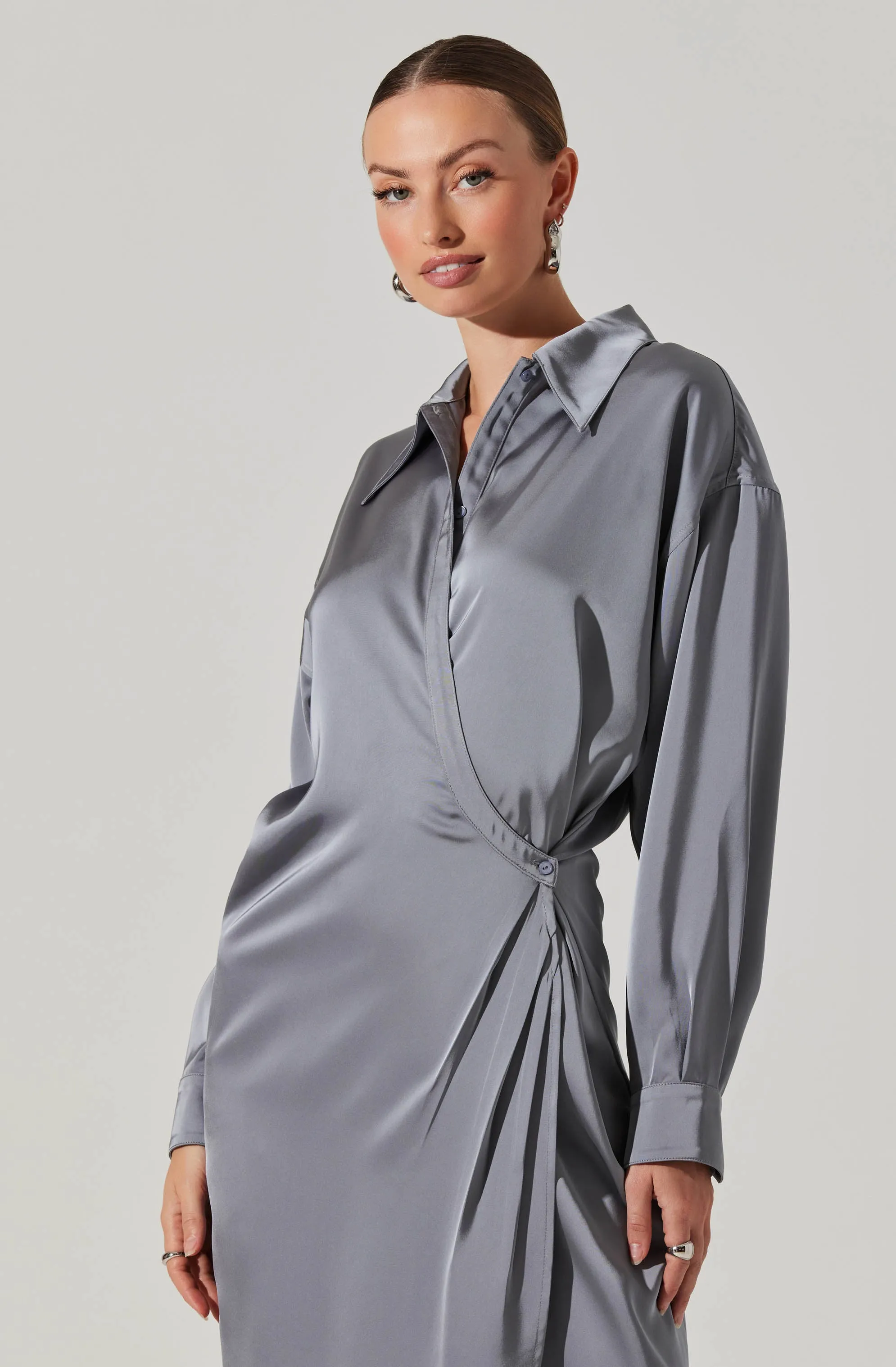VIP Favorite Ira Satin Wrap Shirt Dress  Almost Sold Out!
