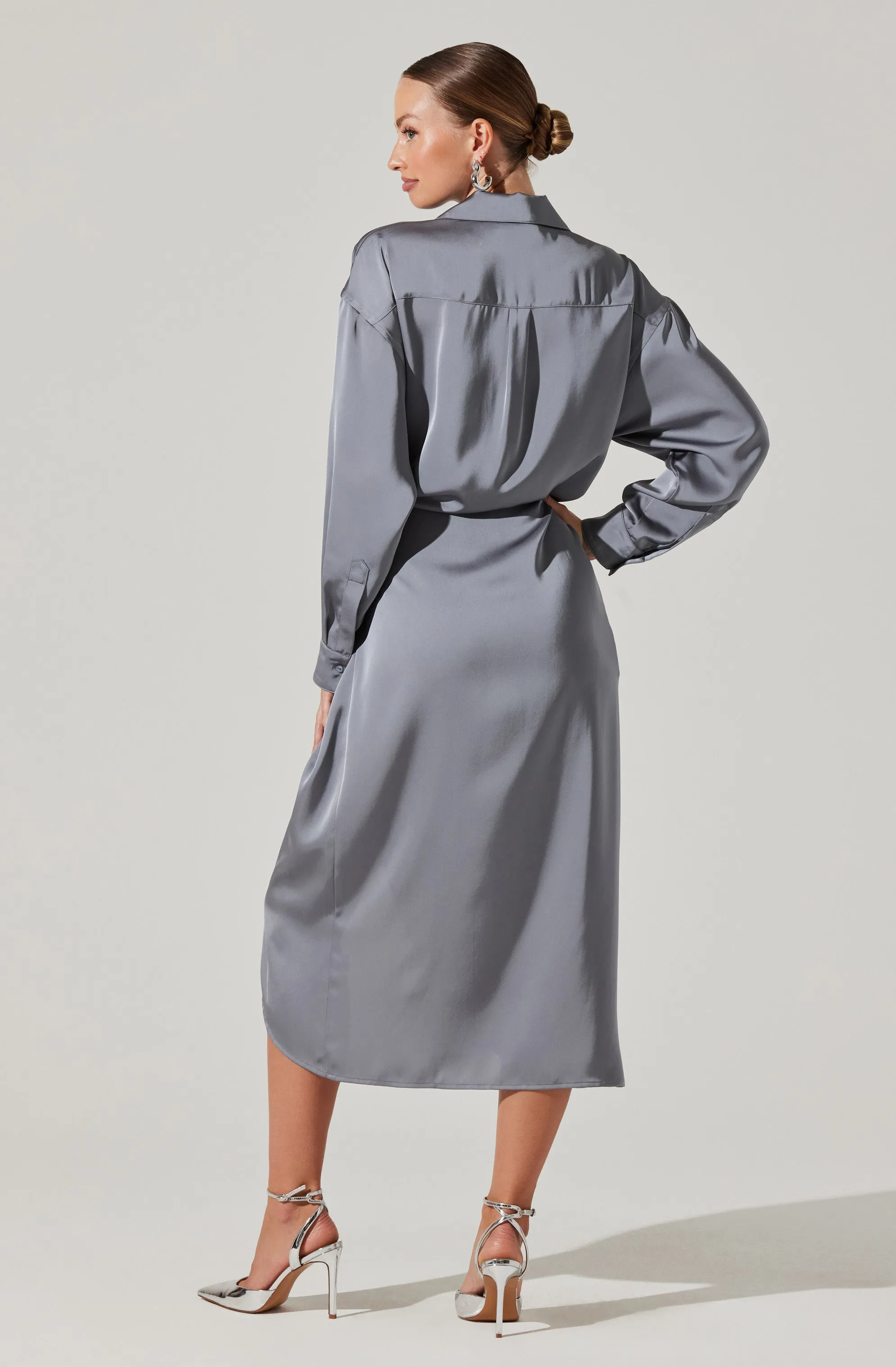 VIP Favorite Ira Satin Wrap Shirt Dress  Almost Sold Out!