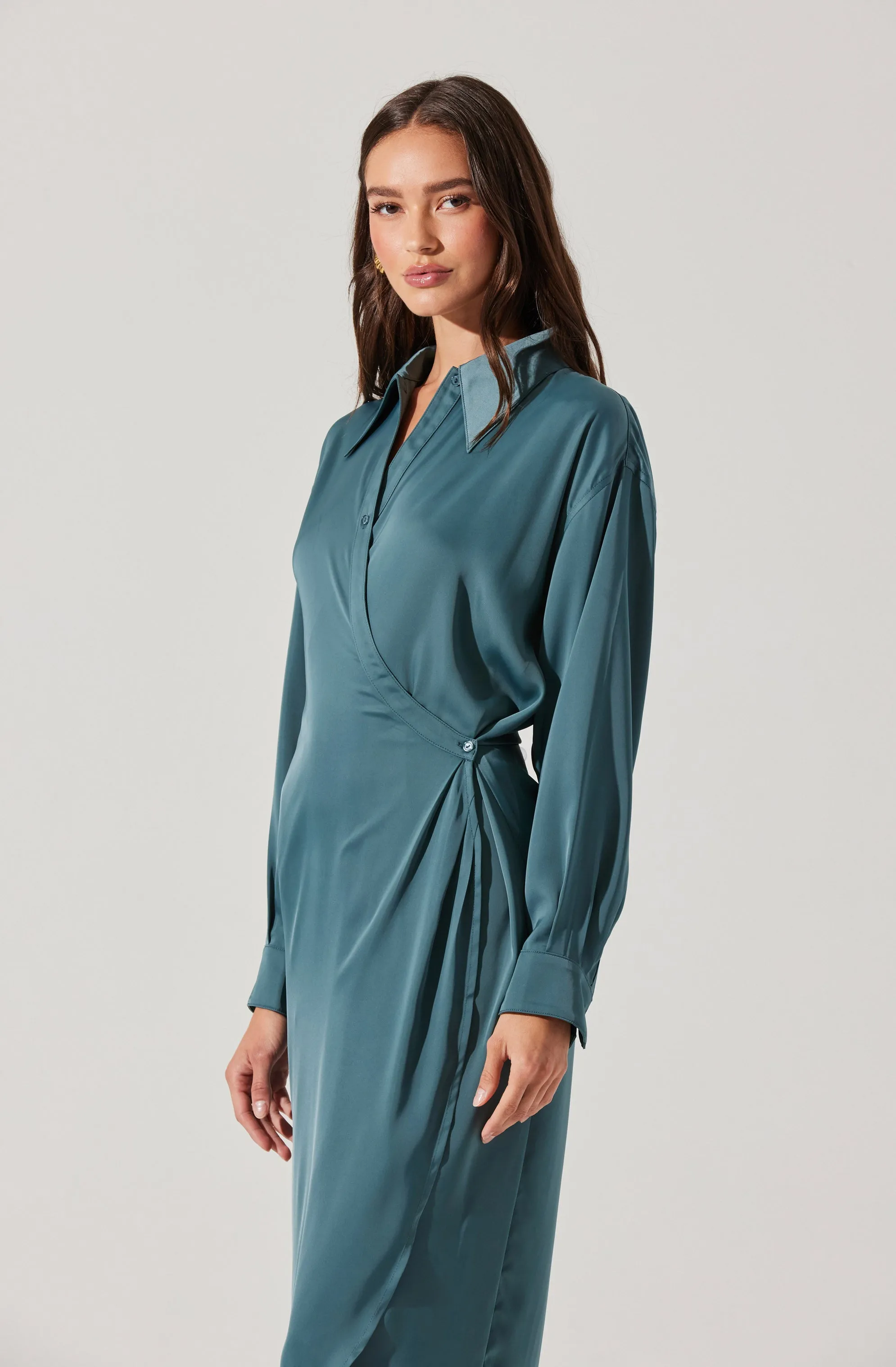 VIP Favorite Ira Satin Wrap Shirt Dress  Almost Sold Out!