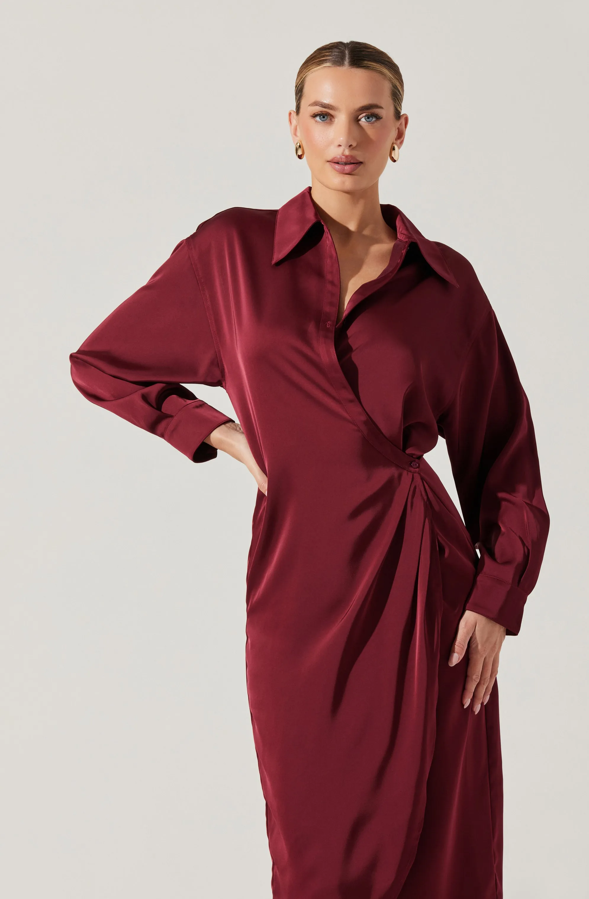 VIP Favorite Ira Satin Wrap Shirt Dress  Almost Sold Out!
