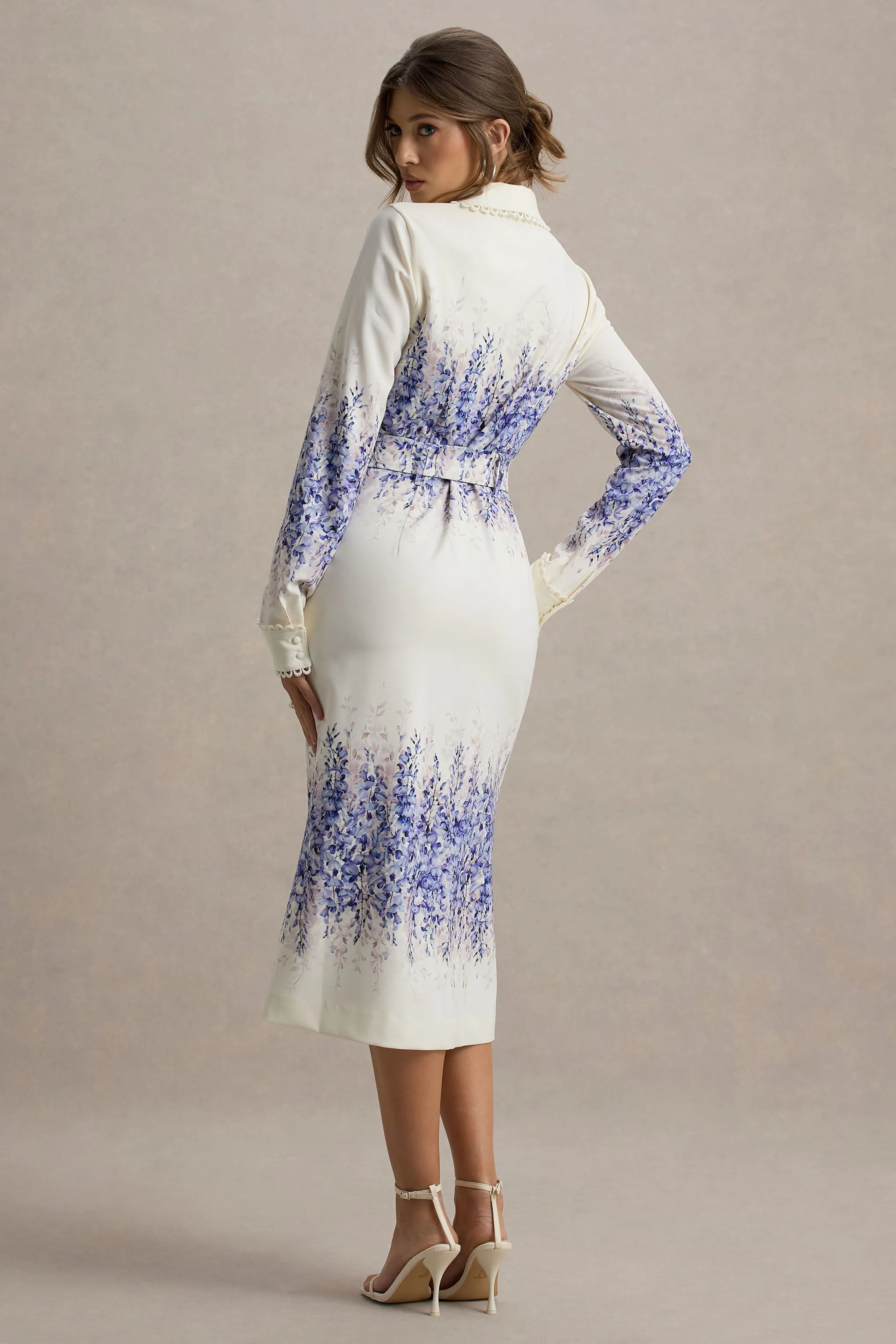 Zephy | Wisteria Print Belted Shirt Midi Dress Club L London