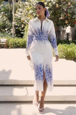 Zephy | Wisteria Print Belted Shirt Midi Dress Club L London